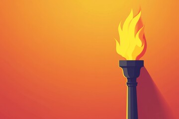 Stylized torch with bright yellow flame against a warm orange gradient background