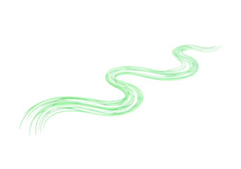 A flowing, wavy green line with a textured brushstroke effect, isolated on a transparent background, suggesting movement or energy
