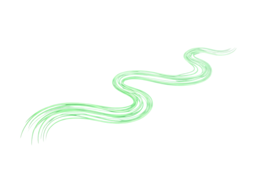 A flowing, wavy green line with a textured brushstroke effect, isolated on a transparent background, suggesting movement or energy