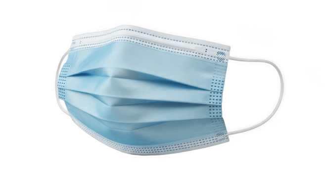 Blue Disposable Medical Face Mask Isolated on Transparent PNG Background