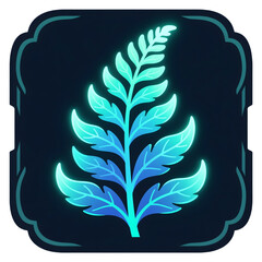 Obraz premium Glowing Blue Green Leaf Icon on Dark Background