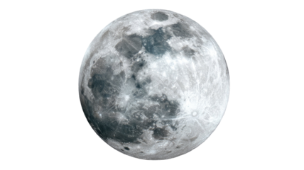 Full moon with detailed surface crater texture bright night sky celestial astronomy element isolated on white background