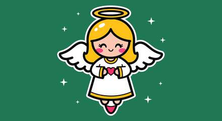 Cute angel holding heart floats gently against a green backdrop radiating love and serenity during the holiday season.