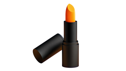 Close-up of a vibrant orange lipstick in a black tube