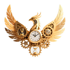 Golden Mechanical Phoenix Clock with Gears