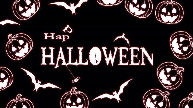 Doodle bat pumpkin halloween text pattern loop background for festive video design, animation templates, digital decoration, motion branding, and artistic spooky mood visuals