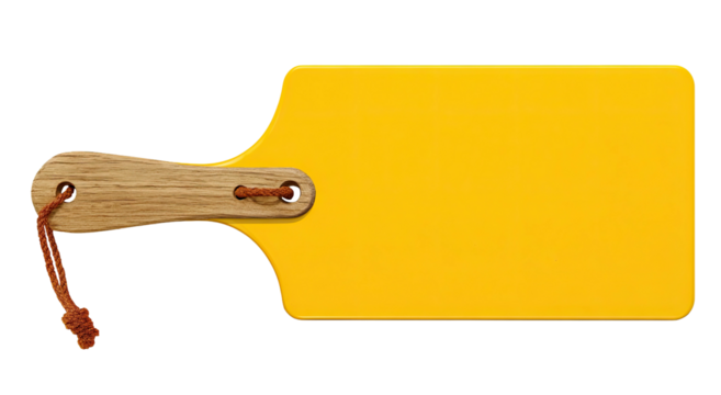Yellow rectangular cutting board with wooden handle