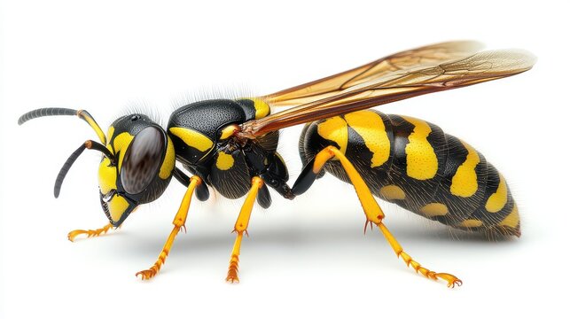 Close-up of a yellowjacket wasp isolated on white background.