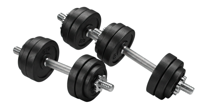 Adjustable black dumbbells for strength training and fitness workouts on a white background, ideal for home gyms and muscle building