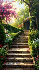 Stairway to Serenity - A Lush Garden Path.