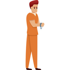 Cartoon Male Prisoner in Orange Jumpsuit and Handcuffs Standing Against White Background Simplified Flat Design