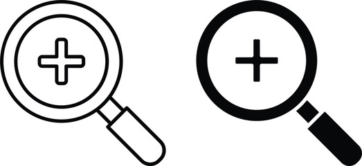Fototapeta premium (Editable) Adobe Illustrator Artwork; Premium Quality Line Art and Silhouette (Pack) - Magnifying glass with plus signs to zoom in; shown in two styles