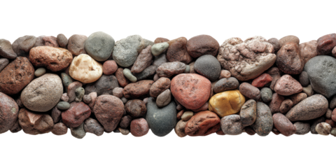 A wide band of rounded, multicolored rocks