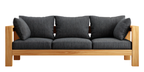 Dark gray sofa with light wood frame