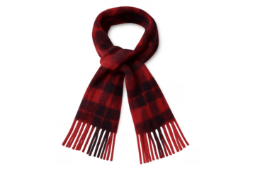 Red plaid woolen scarf keeping warm in winter