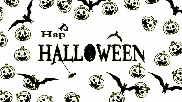 Halloween bat pumpkin doodle pattern animation loop for spooky motion graphics, digital wallpaper, creative video backgrounds, product branding, and artistic seasonal design