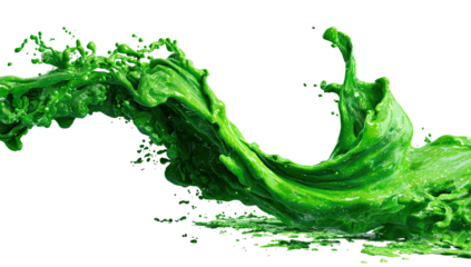 Dynamic green liquid splash against a black background, showcasing texture and movement