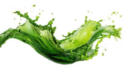 A dynamic splash of vivid green liquid, frozen mid-motion against a black background