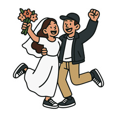 Fototapeta premium Joyful cartoon wedding couple vector