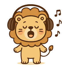 Fototapeta premium Cute lion singing joyfully vector