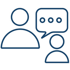 Two people communicating with a speech bubble icon representing conversation and dialogue
