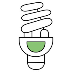 Simple cartoon illustration of a spiral energy saving light bulb with a green glow