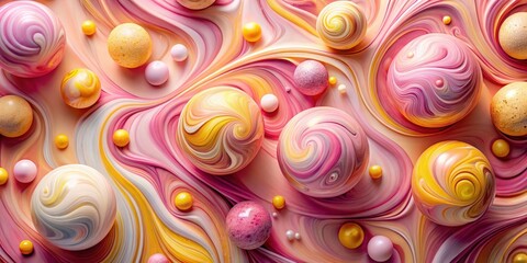 Abstract Swirling Color Spheres in a Vibrant Pink and Yellow Composition