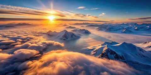 Golden Hour Illumination Over a Sea of Clouds and Majestic Snow-Capped Peaks