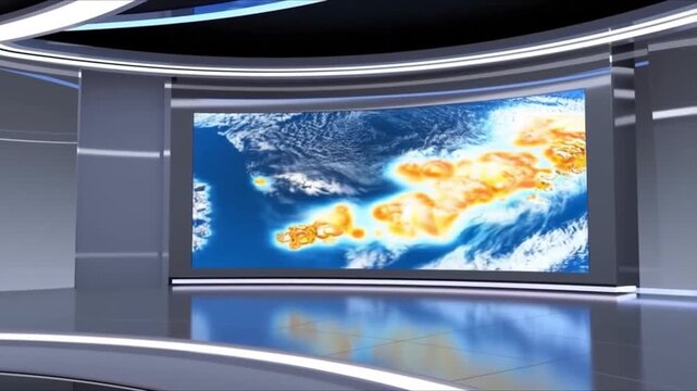 Virtual Weather Channel Studio with Animated Map, perfect for forecasts and meteorology segments