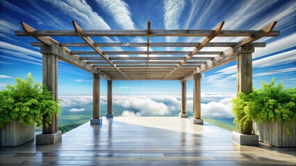 Serene Wooden Pergola Deck Overlooking a Sea of Clouds A Tranquil Escape in Nature's Embrace