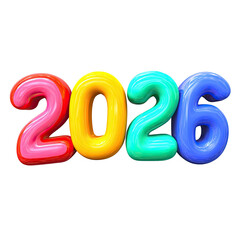 Colorful 3D-rendered year 2026 digits on black background, vibrant, glossy, and bubbly