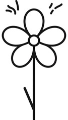Simple Flower Illustration with Sparkles, Black and White Outline.