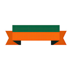 Flat banner design with dark green and orange rectangle & ribbon edges on black