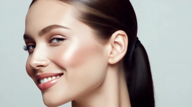 Portrait of a woman with eyes closed featuring beauty makeup