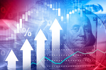 US financial inflation crisis with stock market graph , economy problem , investment analysis concept