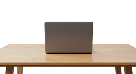 Closed laptop on wooden desk with black background, minimalistic tech workspace, perfect for business presentations