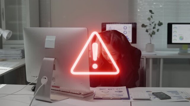 Businesswoman is seriously stressed and upset working on tablet Urgent error notification in office environment employee focused digital alert on computer screen modern workspace close-up perspective