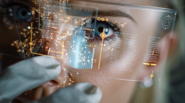 A professional using a transparency platform to check a product's origin, a scene of blockchain sourcing and automated inspecting.