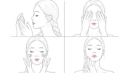 Illustration of a womans skincare routine steps