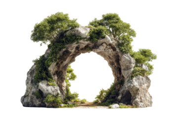 Rocky archway overgrown with lush greenery