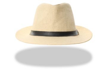 Chic straw fedora with a black band, isolated, PNG