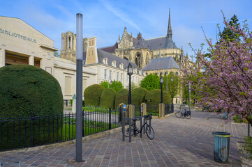 Reims, France - June 22, 2025: The Building of the Bibliothèque Carnegie (Carnegie Library) is a wonderful example of Art Noveau Architecture