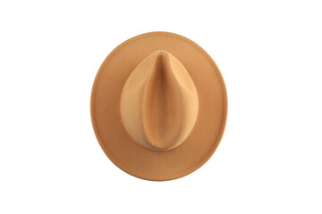 Cowboy hat in light beige color displayed from above, isolated, PNG