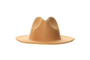 Brown felt cowboy hat with unique crown, isolated, PNG
