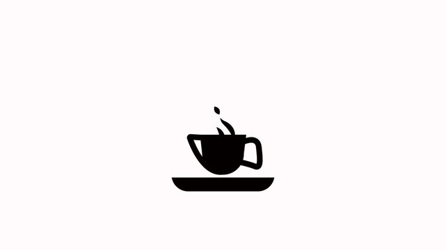 Tea cup icon on transparent background with alpha channel. Steam from coffee cup bw 2D object animation. Aroma beverage.