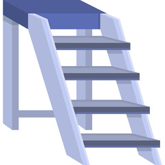 Cartoon Style Step Ladder with Blue and Gray Treads and White Frame Transparent Background Vector Illustration