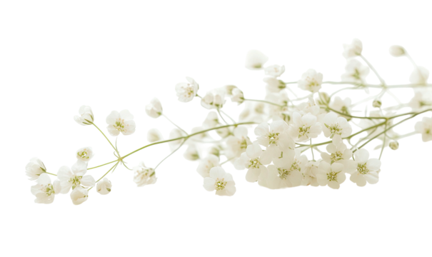 Delicate sprig of tiny white flowers on a dark background
