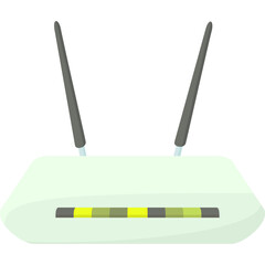 Cartoon Style White Wireless Router With Two Antennas and Indicator Lights On Transparent Background