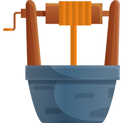 Cartoon Well With Wooden Structure And Orange Rope For Drawing Water In A Blue Bucket On A Transparent Background