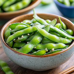 Delicious edamame preparation home kitchen food photography natural light close-up healthy snack ideas